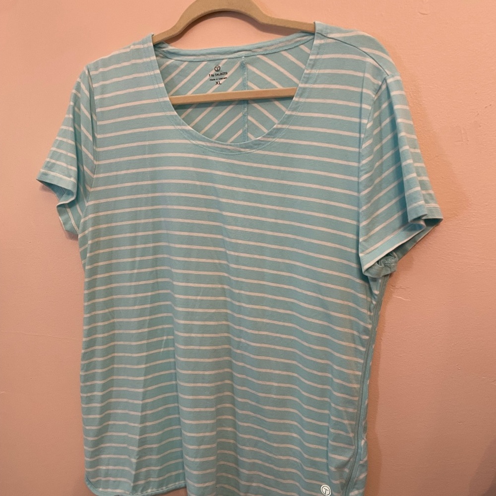Talbots Light Blue and White Striped Tee